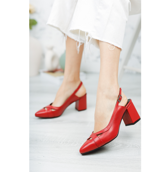 İZBELLA Kırmızı Deri Kadın Klasik Topuklu Ayakkabı