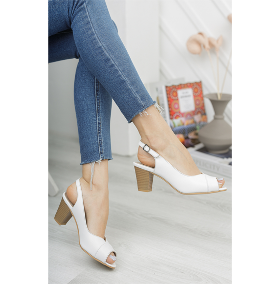 İZBELLA Beyaz Cilt Deri Kadın Klasik Topuklu Ayakkabı